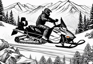 snowmobile in mountains tattoo idea