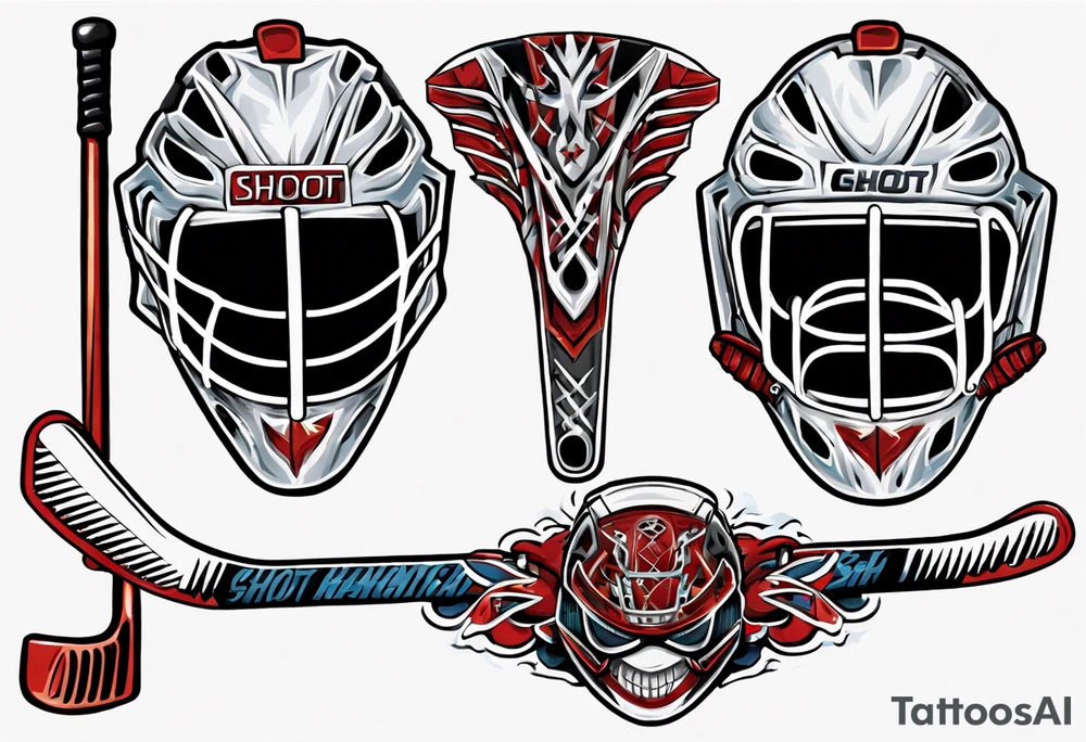 a goalie mask and crossed hockey sticks that says "SHOT HOCKEY" tattoo idea