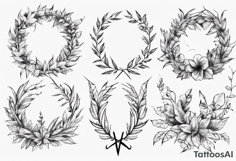 Cross wreath leaves tattoo idea