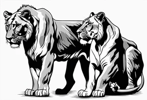 Fierce lioness on her hind legs in a fighting stance  Protecting her two cubs rib tattoo design tattoo idea