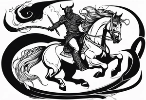 A demon rider on a raging horse with a sword and a snake tattoo idea