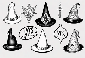 White witch hat with "oh yes" written tattoo idea