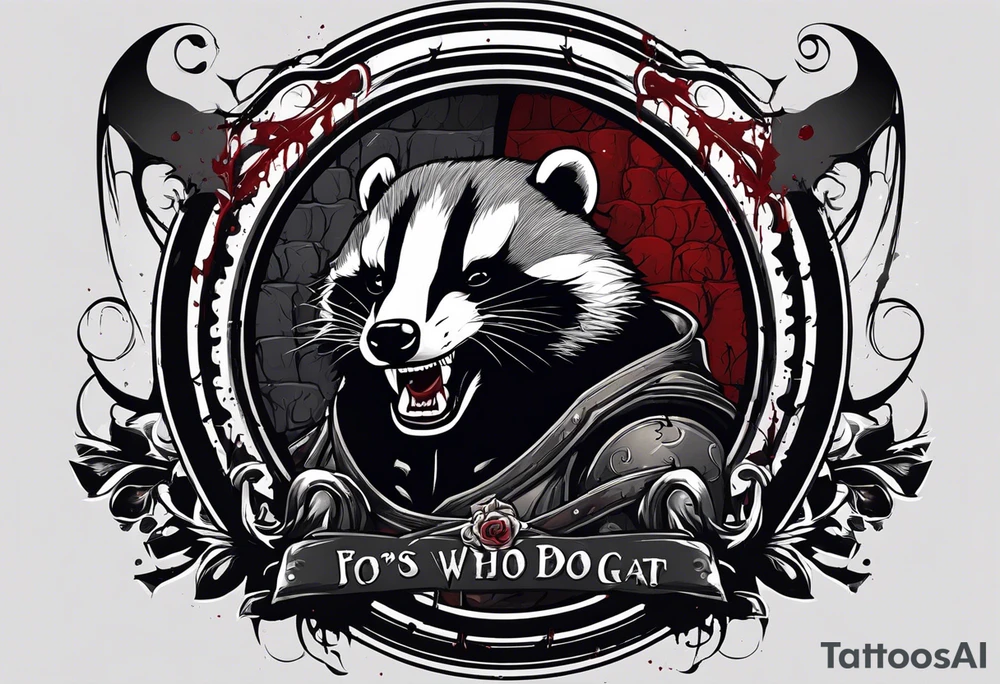 Draw me psychopath badger with aggressive full body, killer face with a smile, very long nails and he attacks like a Bloody Gladiator to enemy and also, he has very deadly looking. The only weapon is his braveness he fights with his nails. Everybody scares after their first sight. And horror type Badger this is with a full body. tattoo idea