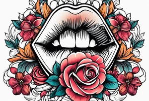 vintage lips near microphone traditional flowers no cut off tattoo idea