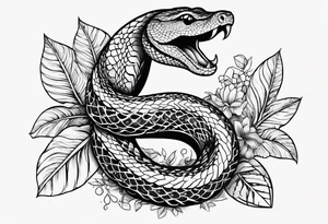 Serpiente pequeña con cerezos y hojas tattoo idea