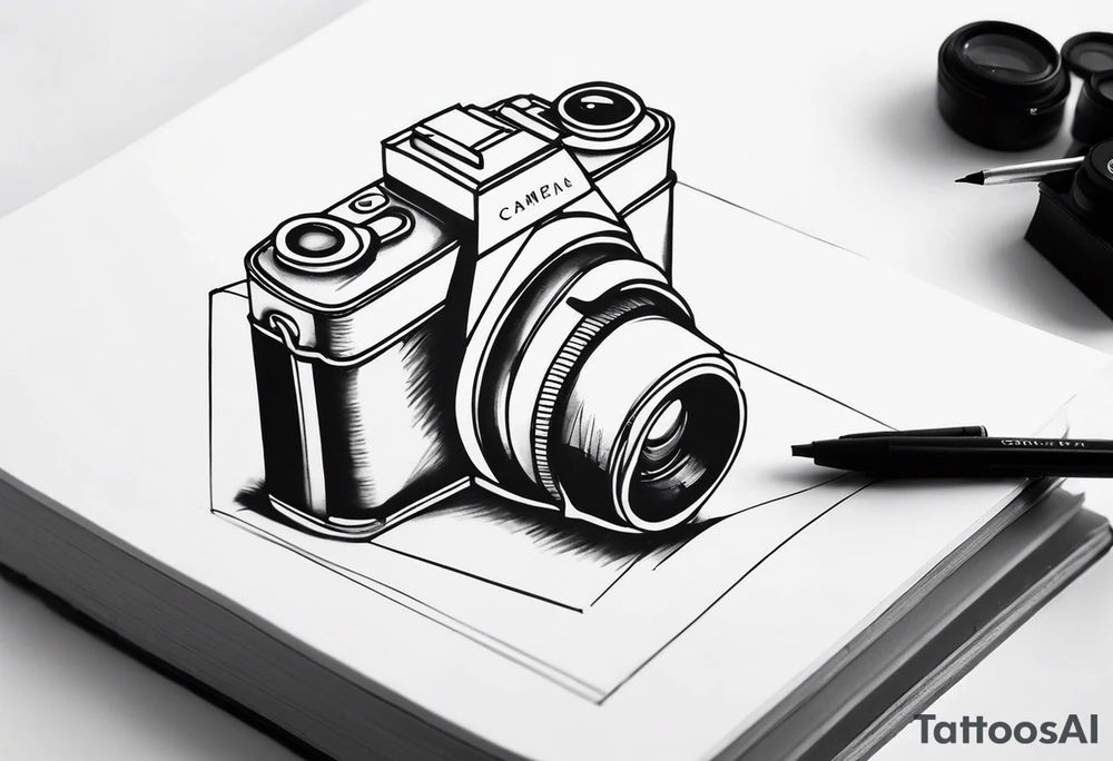 Camera on a stack of books tattoo idea