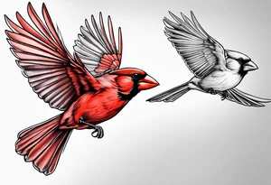 Male and female cardinal flying together tattoo idea