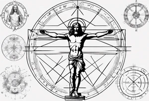 Leonardo da Vinci, Vitruvian man  and Jesus combined with emphasis on math and physics tattoo idea