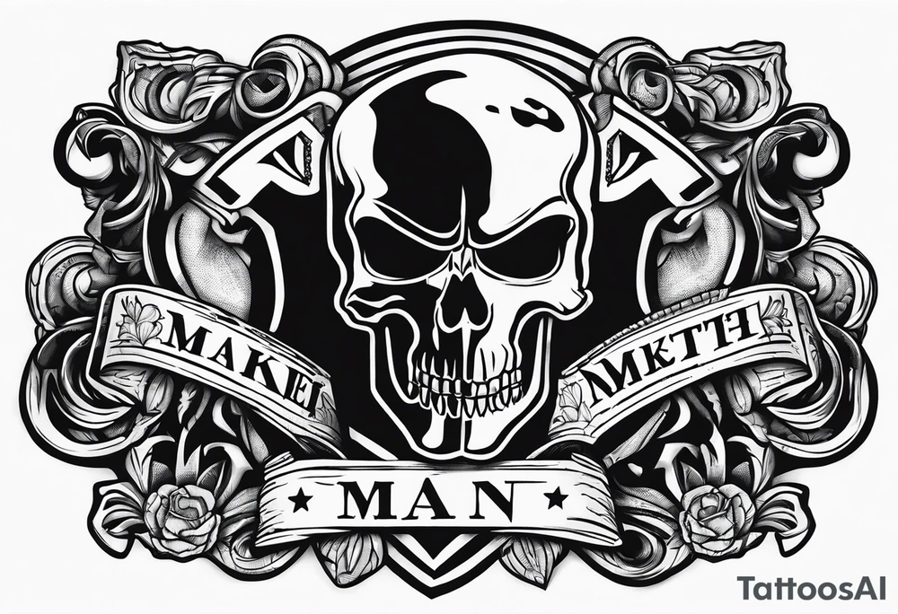 Manners Maketh Man text 
with Punisher skull tattoo idea