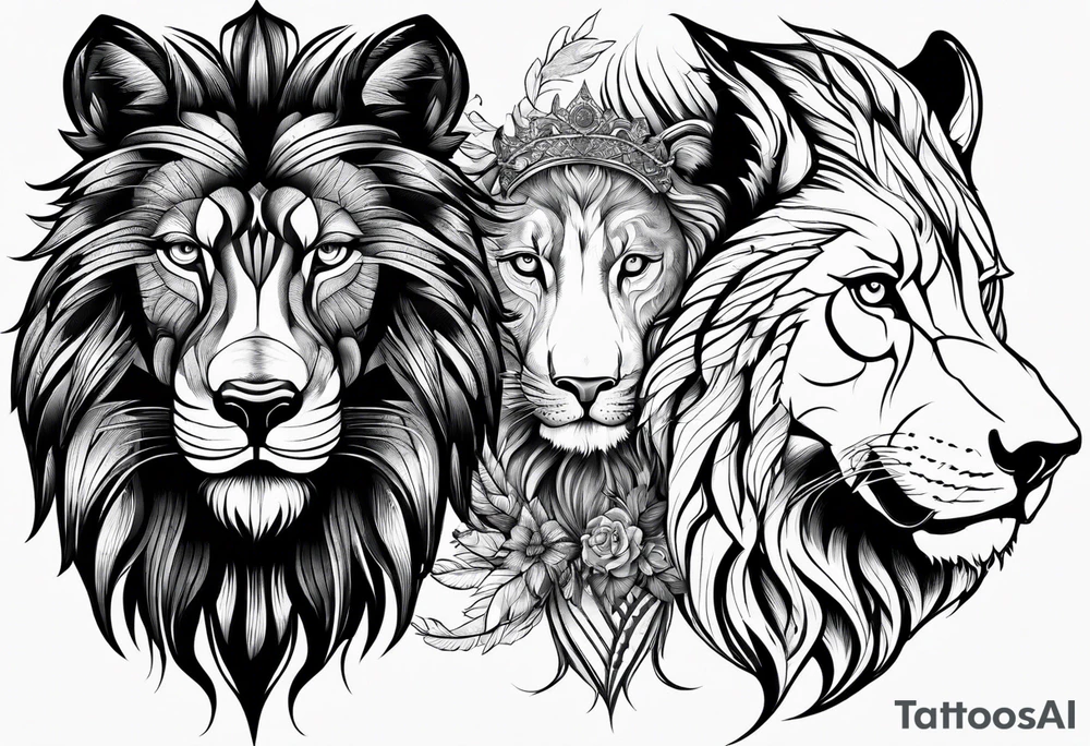 1 Eagle, 1 wolf, and 1 Lion tattoo idea