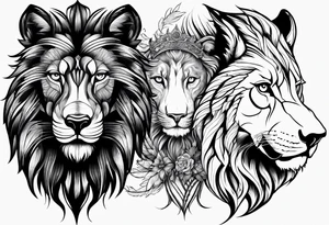 1 Eagle, 1 wolf, and 1 Lion tattoo idea