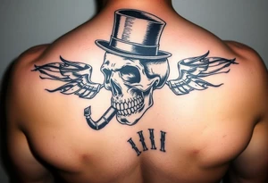 skull with mustache,a big cigar in his mouth,a top-hat on his head and alot of money in a hand. tattoo idea