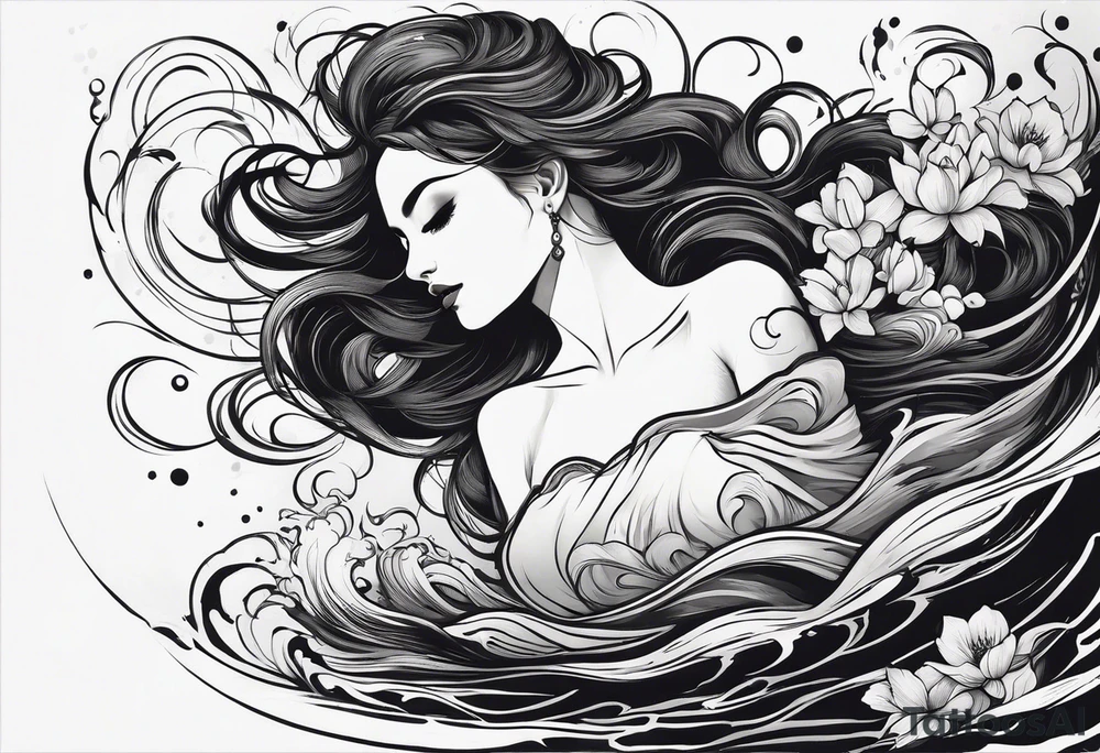 simple tattoo of full body girl floating on water tattoo idea