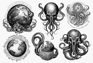 lovecraft myth tattoo for forearm tentacle +++ and little earth globe tattoo idea