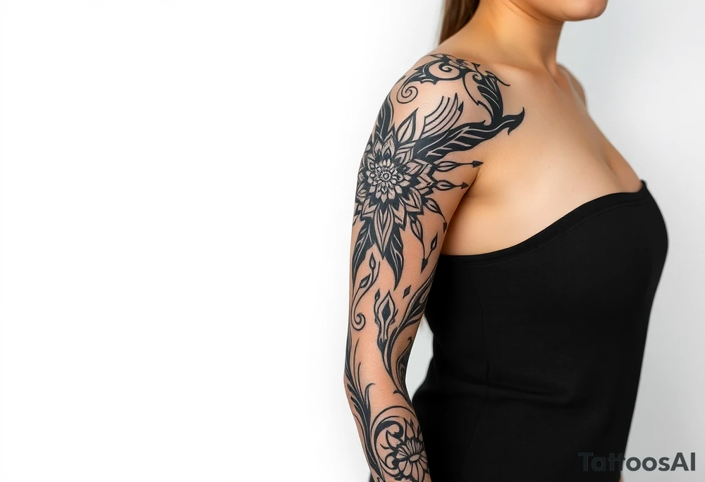 bold line dark shamanstyle tattoo idea