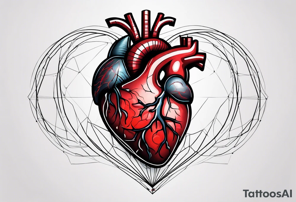 Anatomic heart with wire and blood tattoo idea