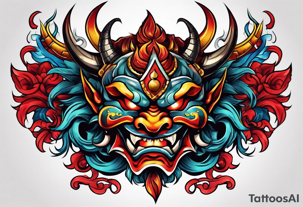A Oni mask for protection against Evil tattoo idea