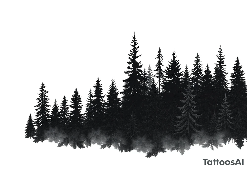 Coniferouse forest silhouette with black and gray trees tattoo idea