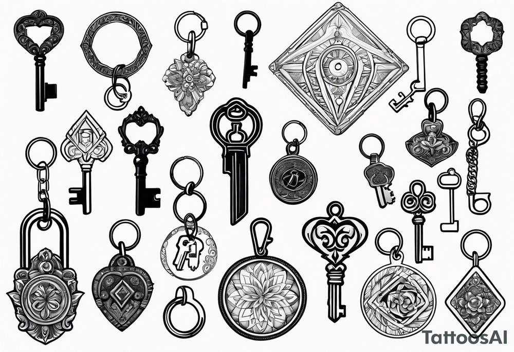 a keychain with differents keys just lines tattoo idea