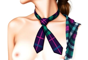 Lower chest

Tie Dark Purple with green pink blue and white highlights tartan fabric with skin around edges peeling and wrapping around side of shoulder tattoo idea