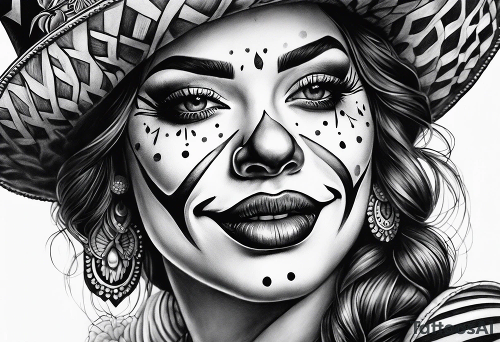 Chicano style women face clown face tattoo idea