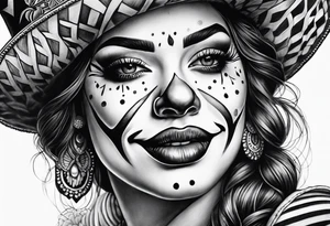 Chicano style women face clown face tattoo idea