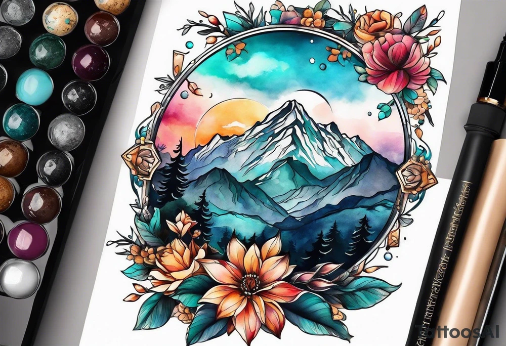 I want to 2 different tattoo design, but they will be in a matching style.
First tattoo will be mountains with a sunrise.
second tattoo will be sea with sunset. tattoo idea