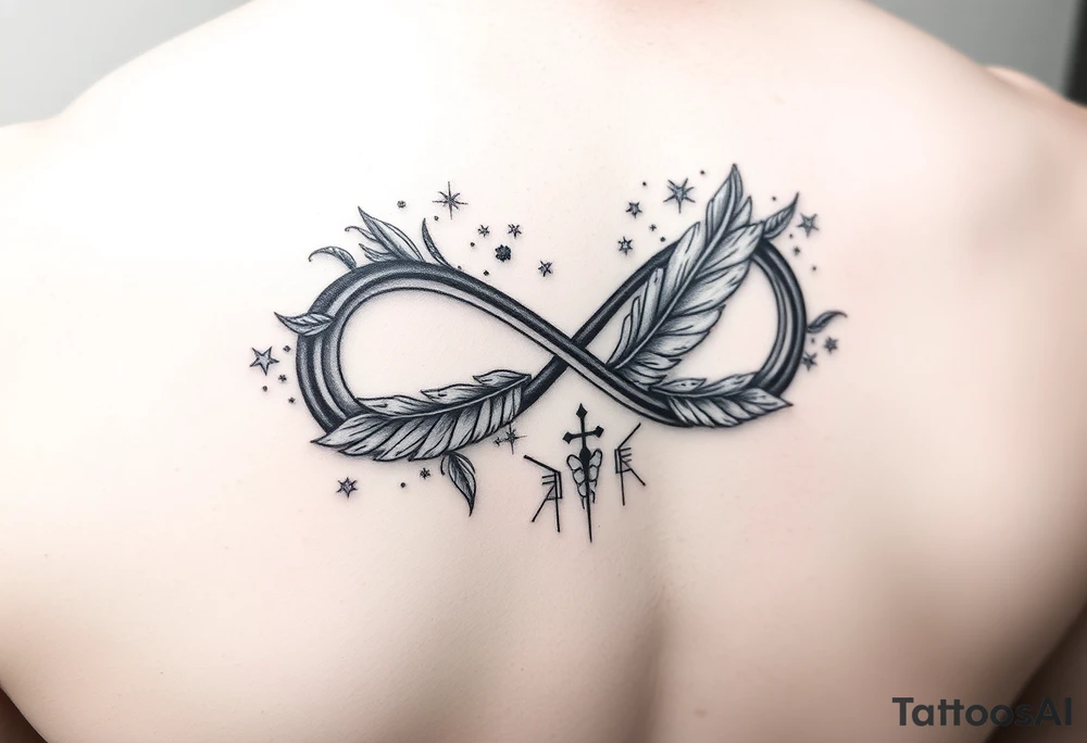 infinity symbol woven with floating feathers and stardust tattoo idea infinity symbol woven with floating feathers and stardust tattoo idea