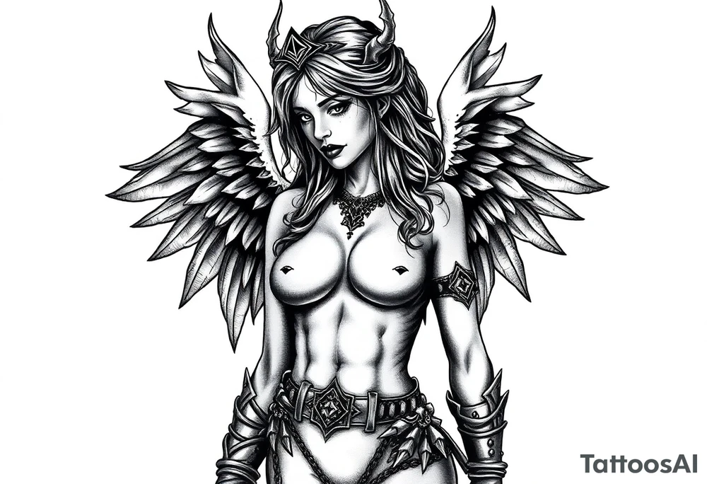 Goth angel sexy full body warrior tattoo idea