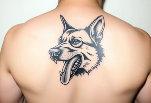 German Shepherd K-9 barking with teeth barred and drool coming out of the dog's mouth tattoo idea