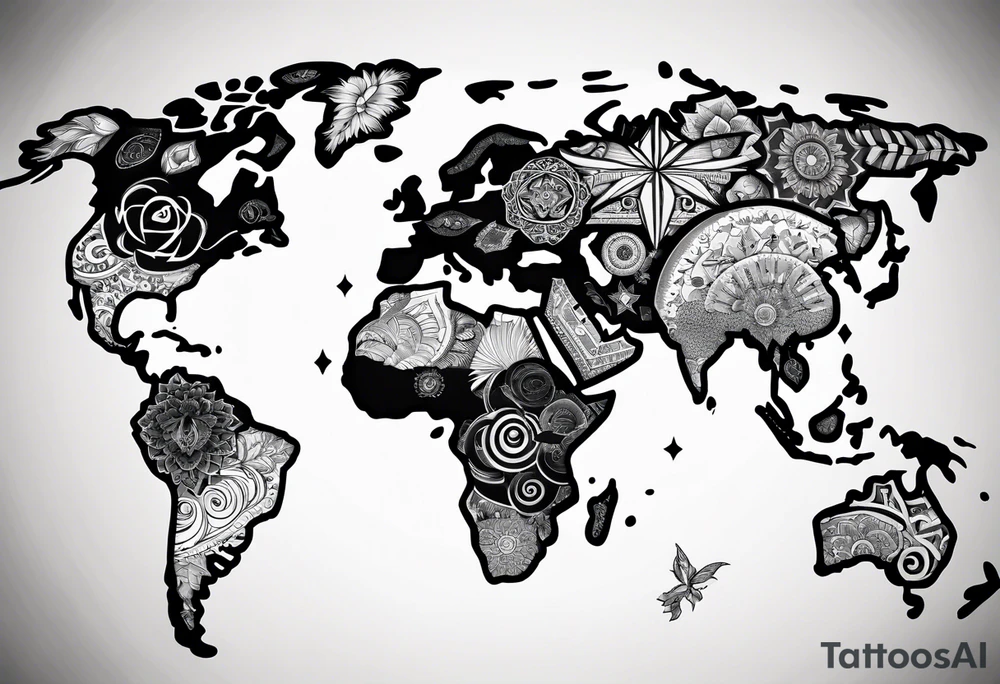 Boussole avec carte du monde et mandala tattoo idea