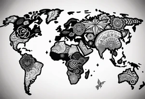 Boussole avec carte du monde et mandala tattoo idea
