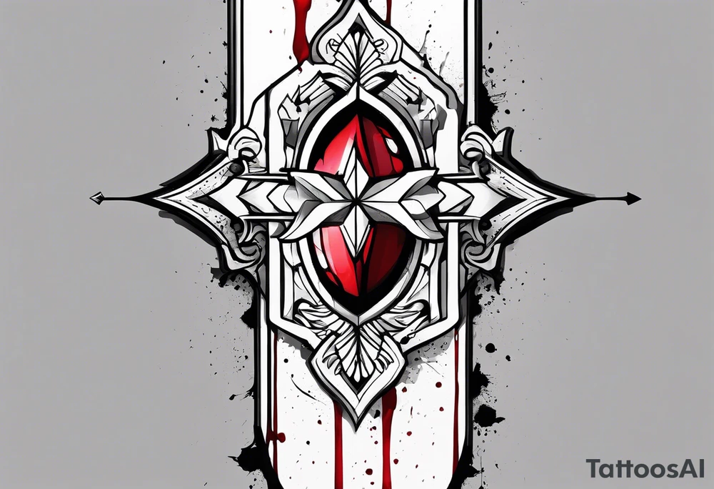 an arrow with only one drip of blood on the tip of it simple line art tattoo idea