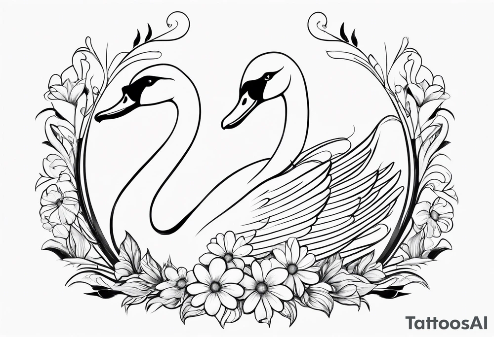 Swan outline from The Swan Princess movie incorporating a daisy flower tattoo idea