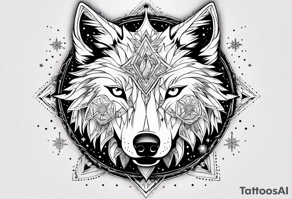 Constellation, animal alien wolf, snowflake tattoo idea