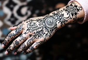 Indian style Henna tattoo for the inner wrist including words pain is temporary and make it taller than it is wide and have it flowing tattoo idea