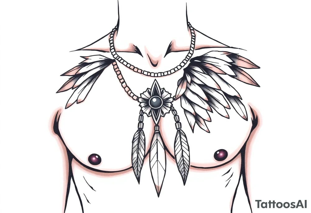 Native American chest in full color male left peck tattoo idea