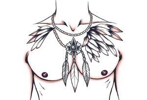 Native American chest in full color male left peck tattoo idea