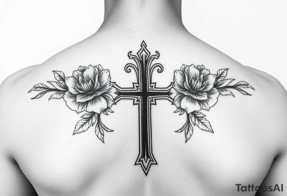 Floral cross tattoo idea