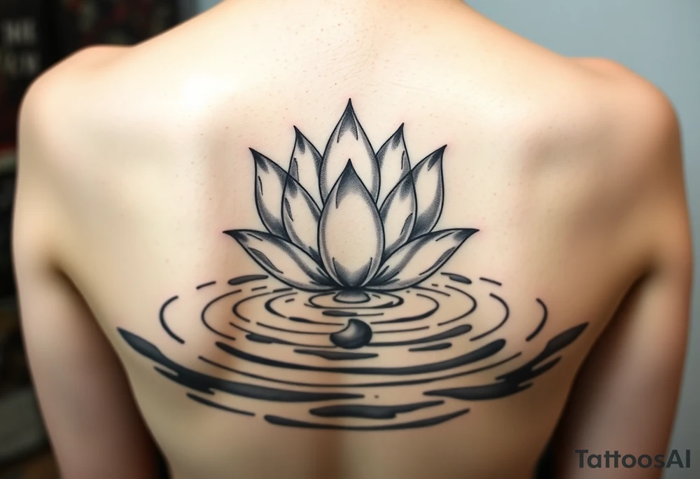 serene lotus flower emerging from sacred waters with ripples tattoo idea