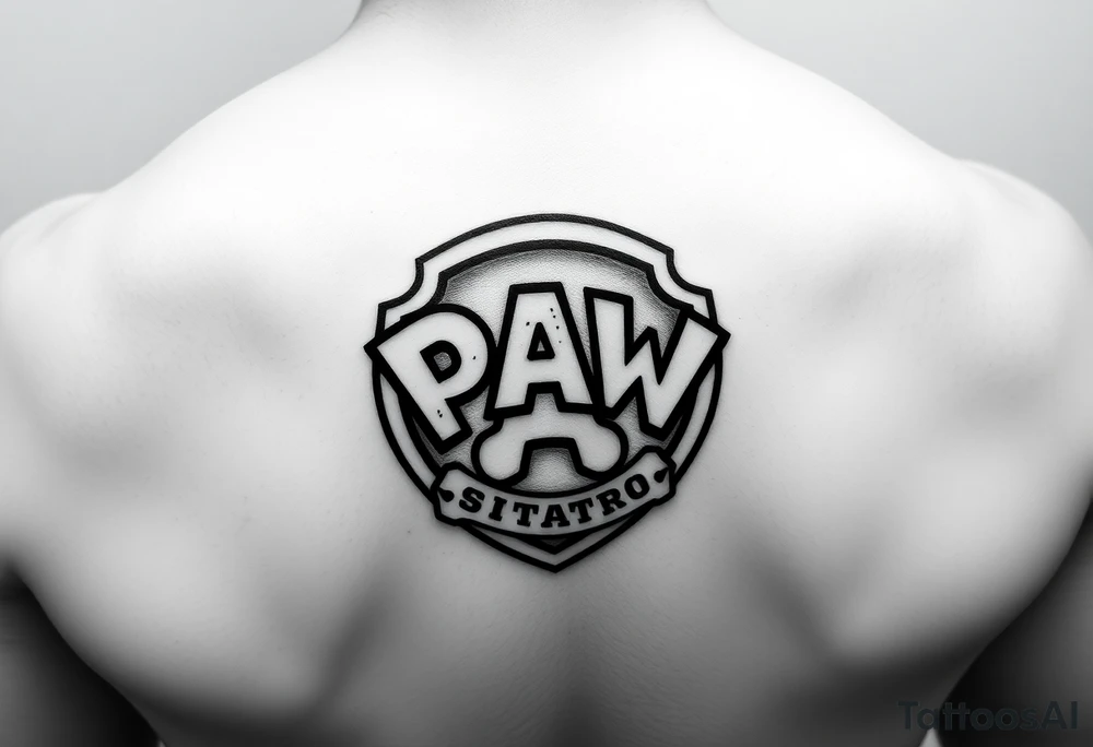 Paw patrol badge with KMC wrapped around it tattoo idea