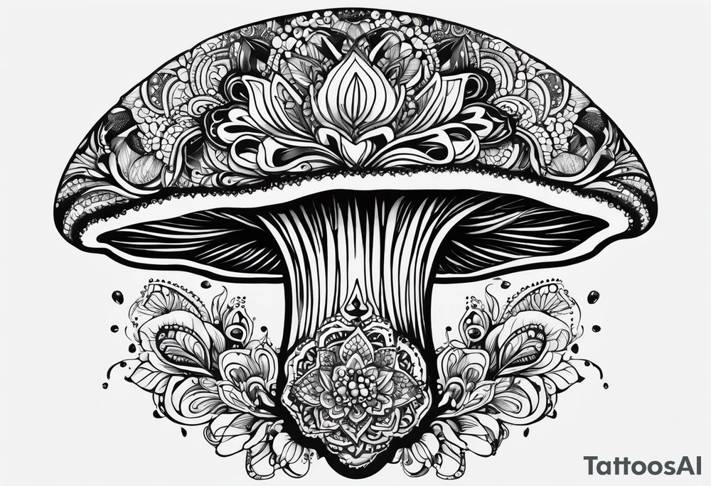 Shaggy cap mushroom dripping ink off cap mandala henna black tattoo design tattoo idea
