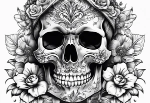SKULL FULL FACE WITH FLOWER tattoo idea