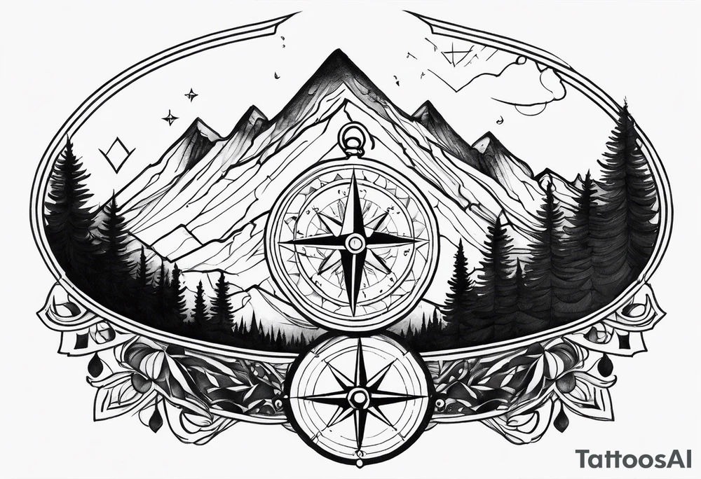 mountain and compass tattoo idea