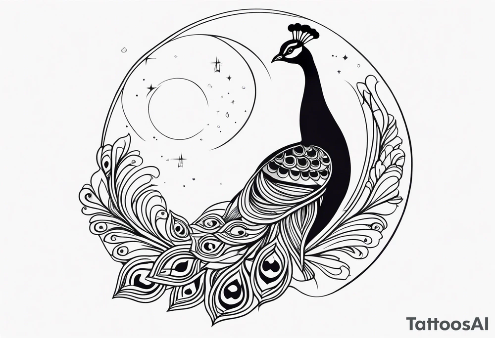 beautiful peacock with moon tattoo idea
