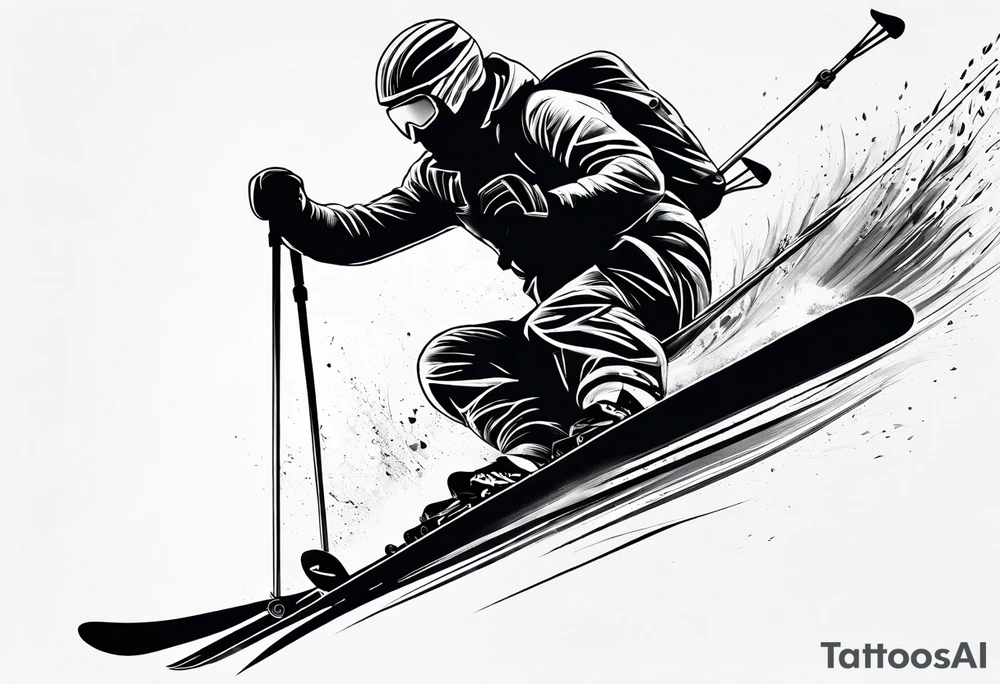Skier in motion, fine line, more abstract tattoo idea