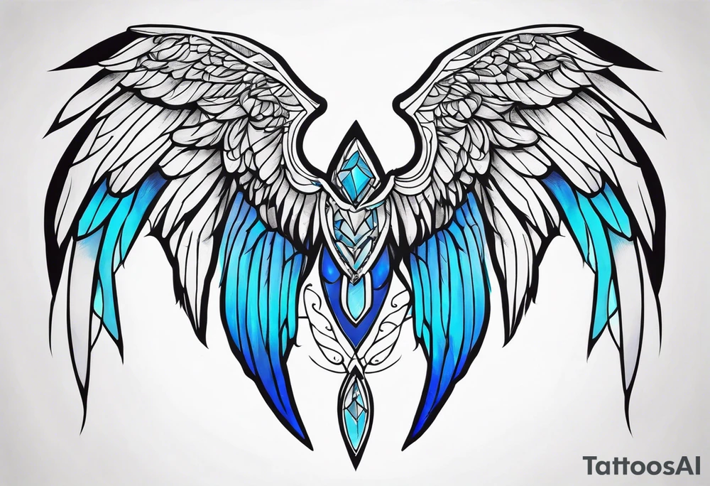 Diamond blue angel wings tattoo idea