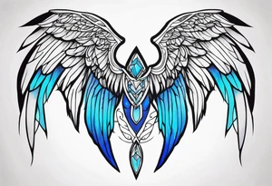 Diamond blue angel wings tattoo idea