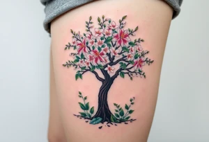 Flowering hawthorne tree with lilly of the vally plants planted by  tree tattoo idea