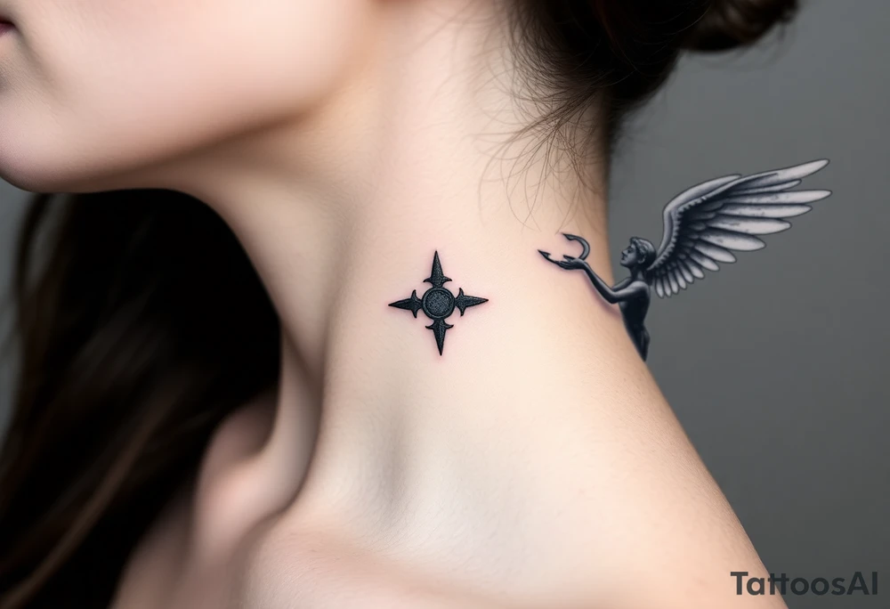 Angel (right) whispering in the right ear, demon (left) whispering in the left ear tattoo idea